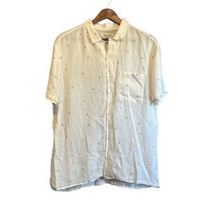 Madewell‎ Linen Button Down Shirt Short Sleeve Pocket White Patterned